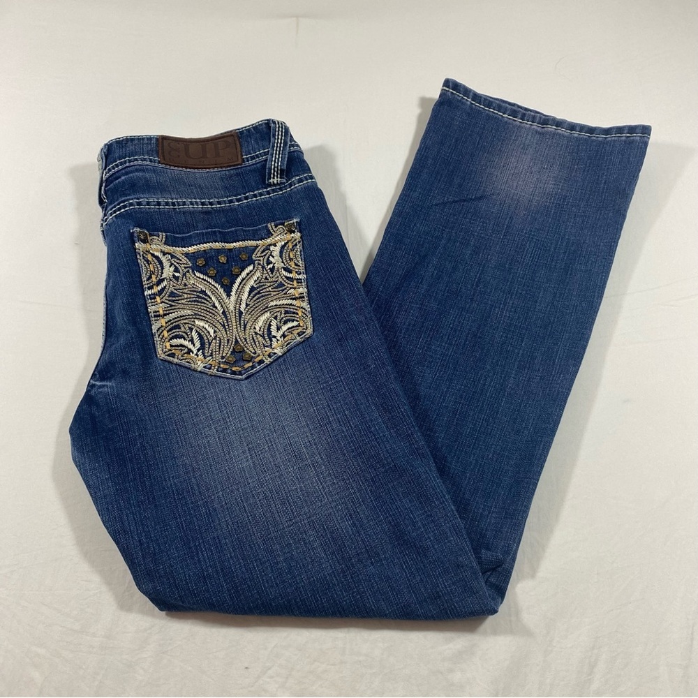 Cowgirl Up Embroidered Bootcut Jeans Western metal Floral Studs Mid Rise…